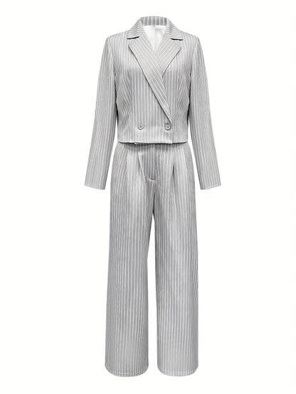 Women's Striped Business Suit Set - Two-Piece Office Style detail view