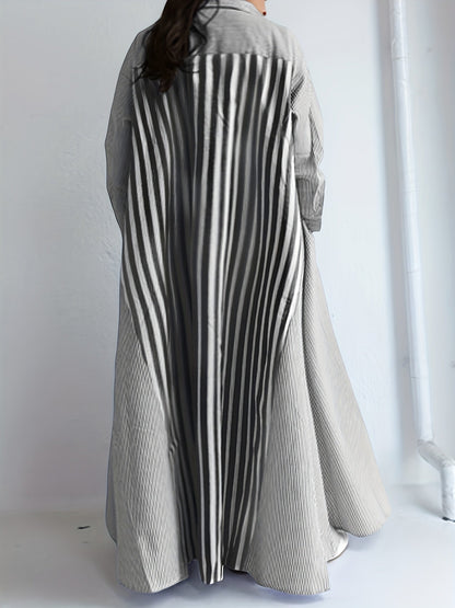 Women's Striped Collared Shirt Dress - Button Front – view 4