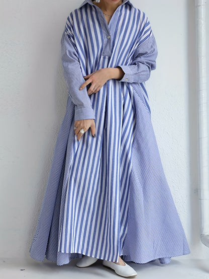 Women's Striped Collared Shirt Dress - Button Front – view 5