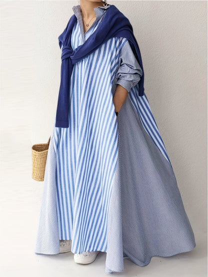 Women's Striped Collared Shirt Dress - Button Front – view 7