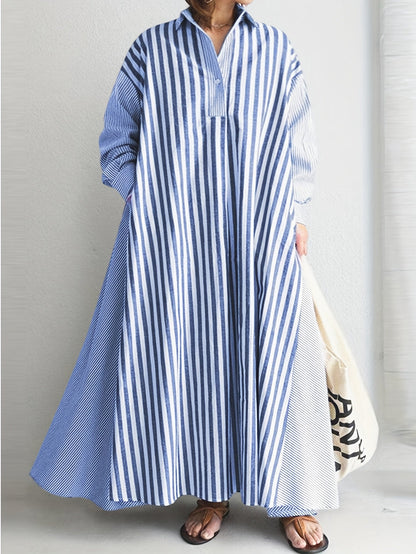 Women's Striped Collared Shirt Dress - Button Front – view 8