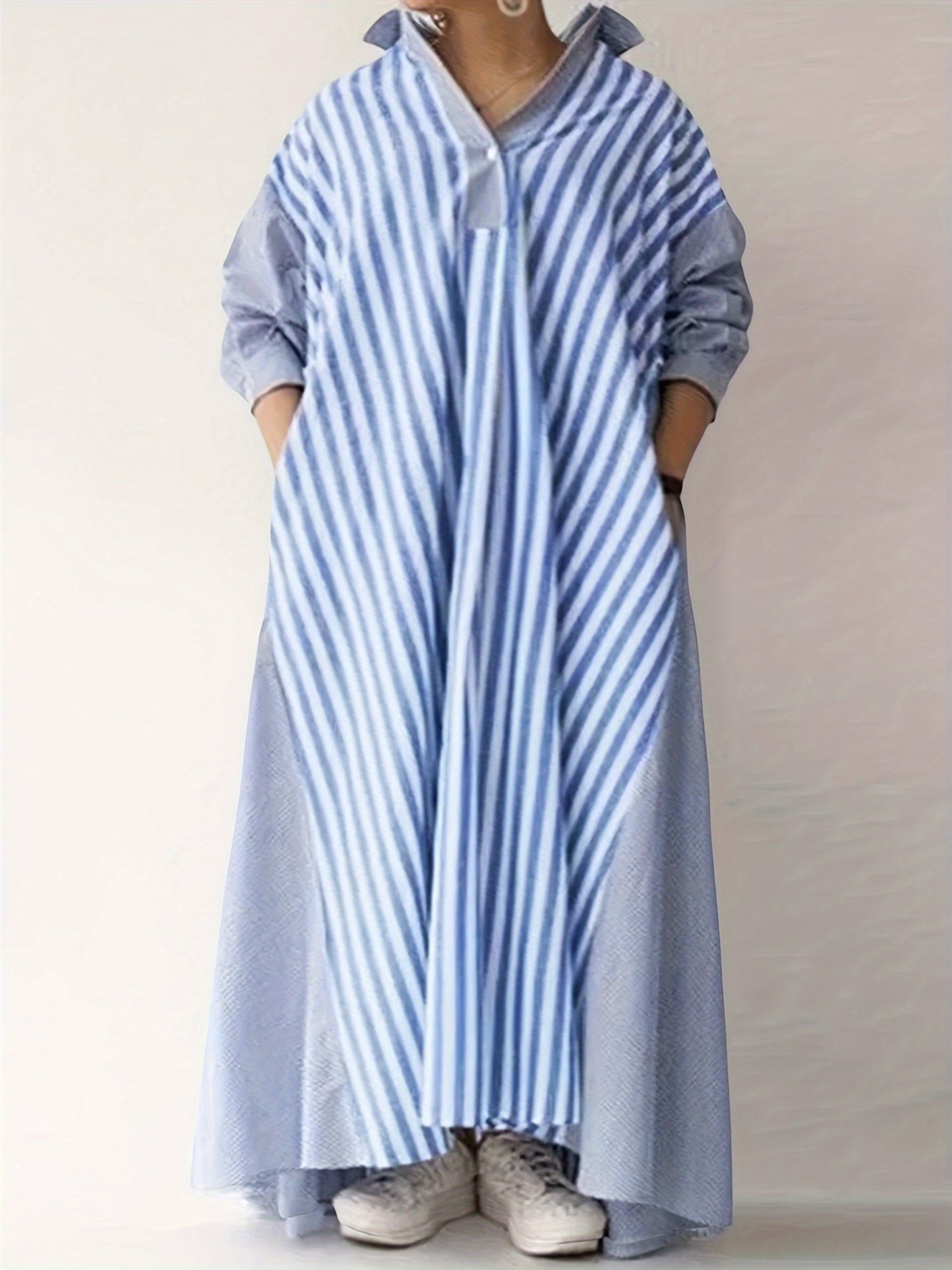 Women's Striped Collared Shirt Dress - Button Front – view 9