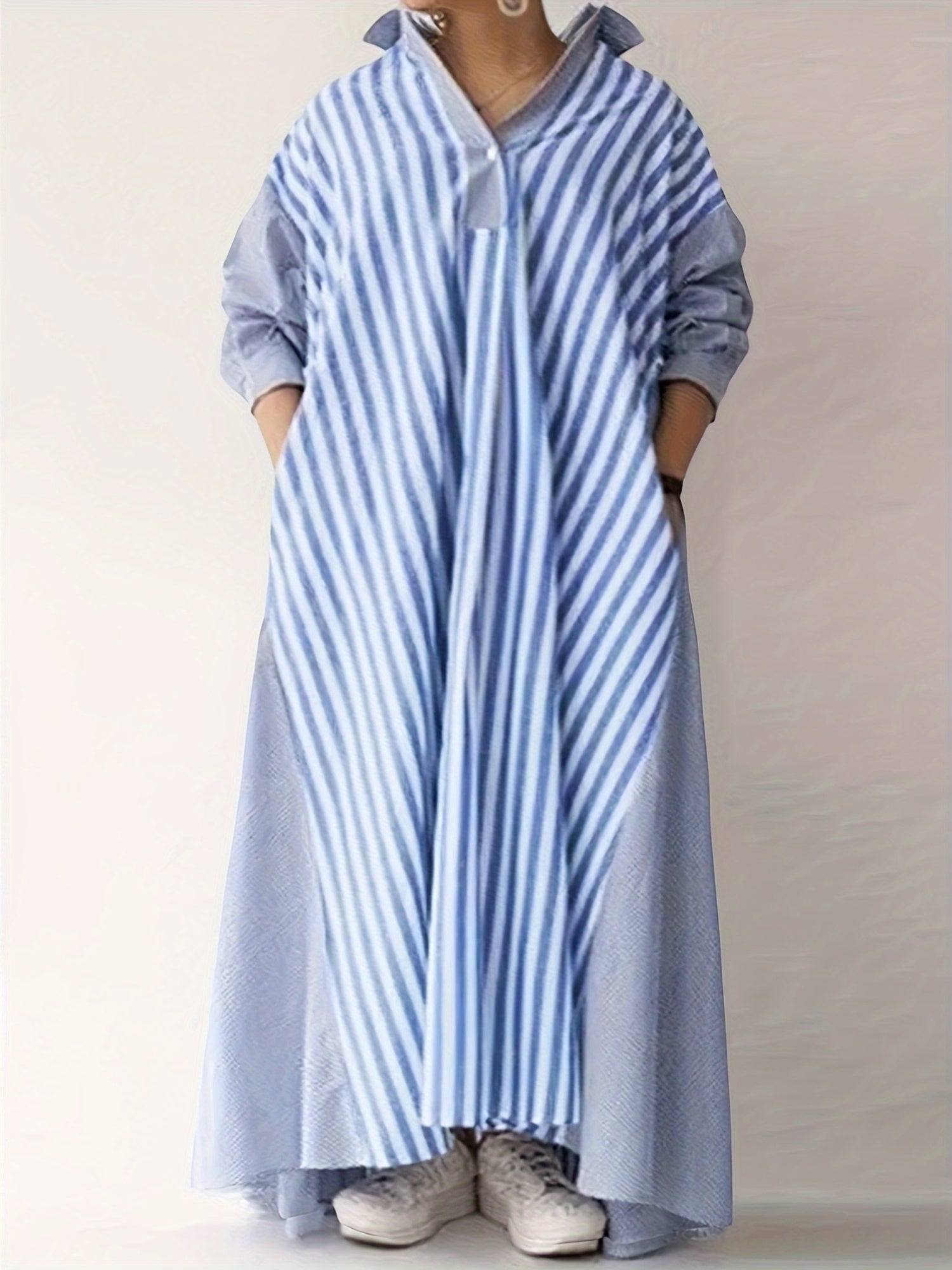 Women's Striped Collared Shirt Dress - Button Front – view 9