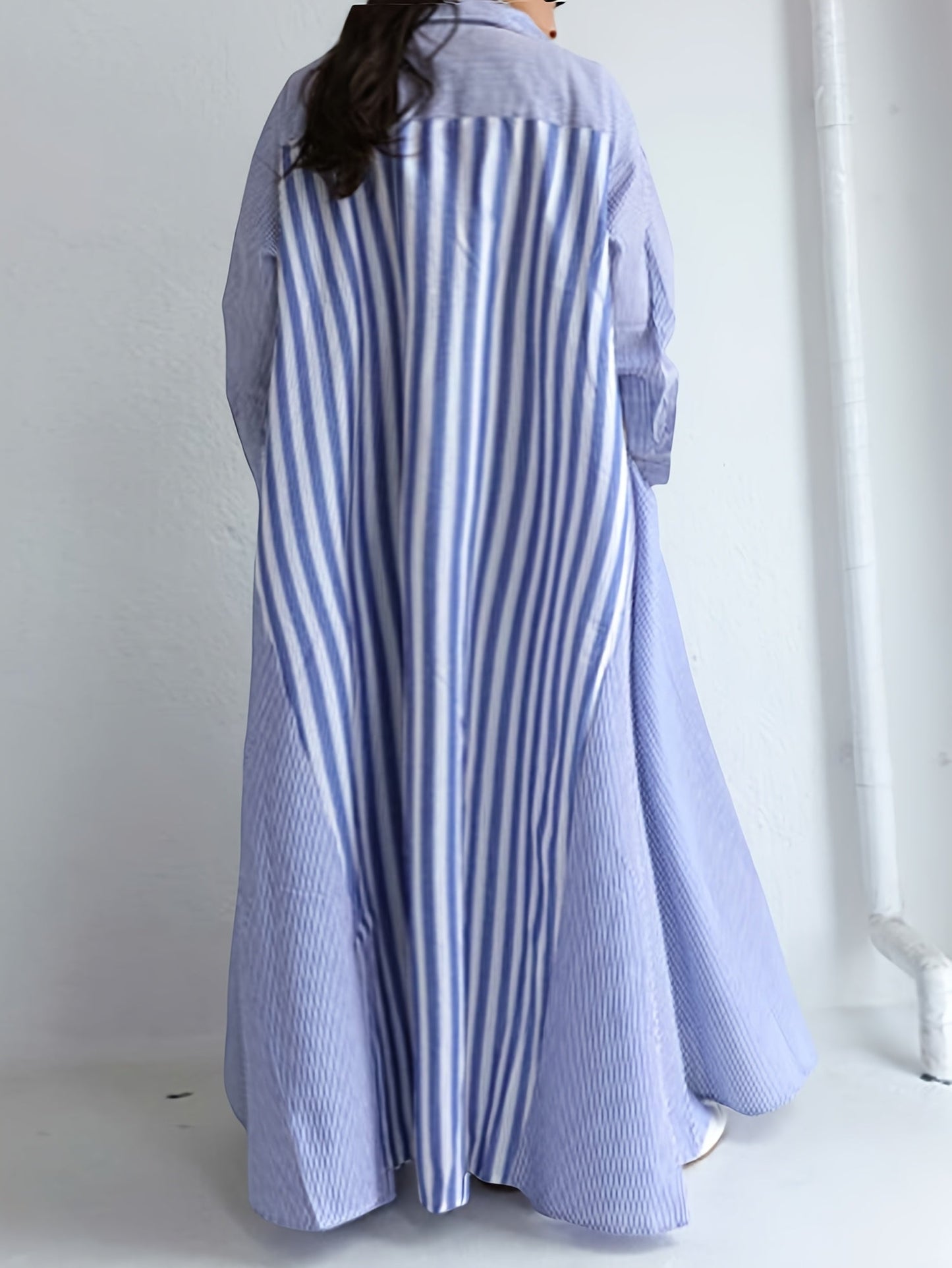 Women's Striped Collared Shirt Dress - Button Front – view 11