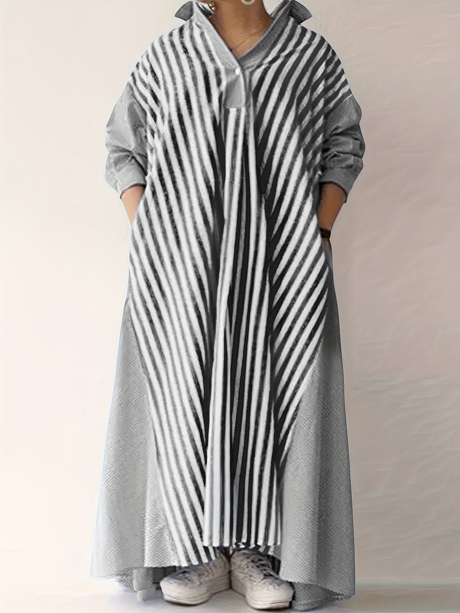 Women's Striped Collared Shirt Dress - Button Front – view 13