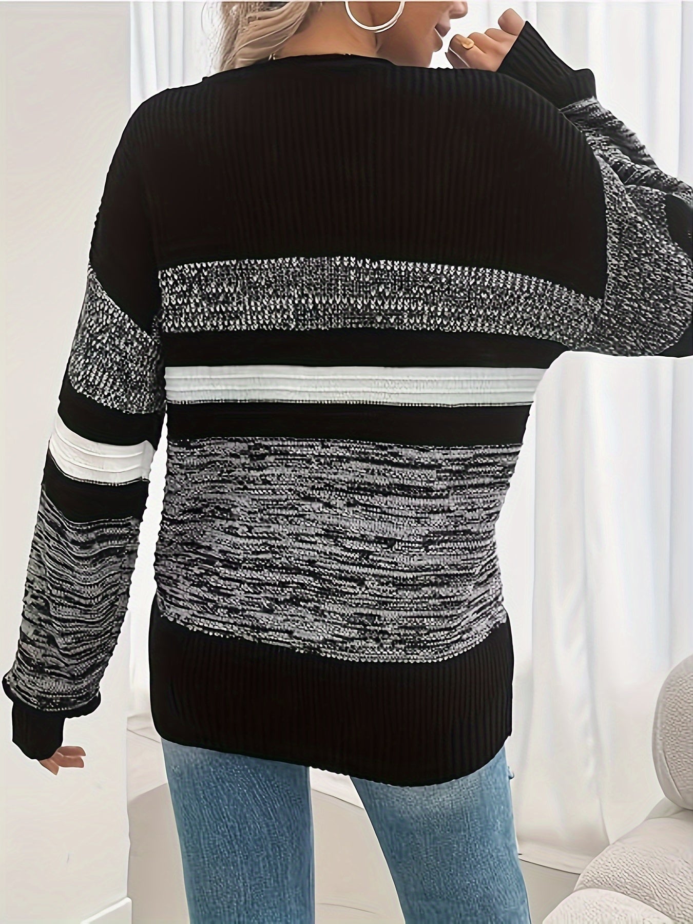 Women's Striped Pullover Sweater - Relaxed Fit Crew Neck – Sizes S–XL detail view