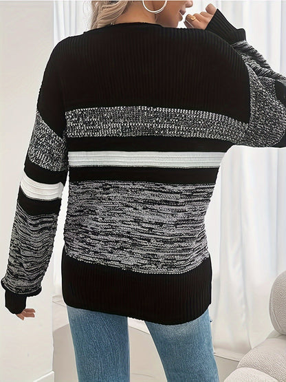 Women's Striped Pullover Sweater - Relaxed Fit Crew Neck – Sizes S–XL detail view