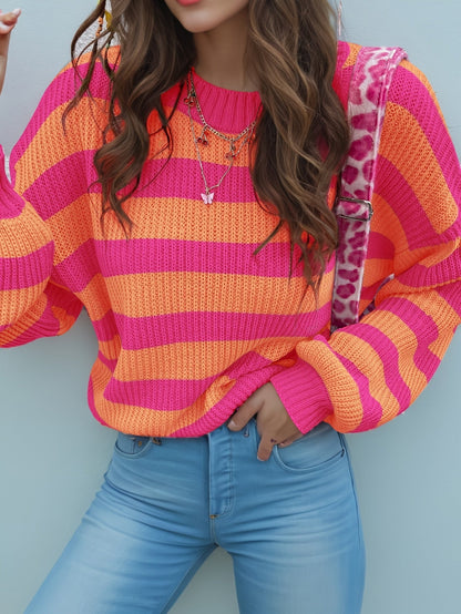 Women's Striped Sweater - Crew Neck Long Sleeve detail view