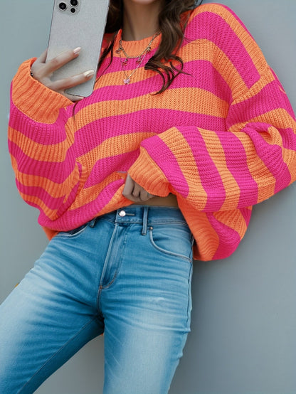 Women's Striped Sweater - Crew Neck Long Sleeve detail view