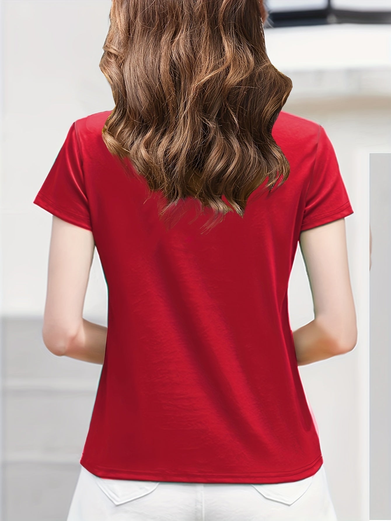 Women's Striped T-Shirt - V-Neck Short Sleeve detail view