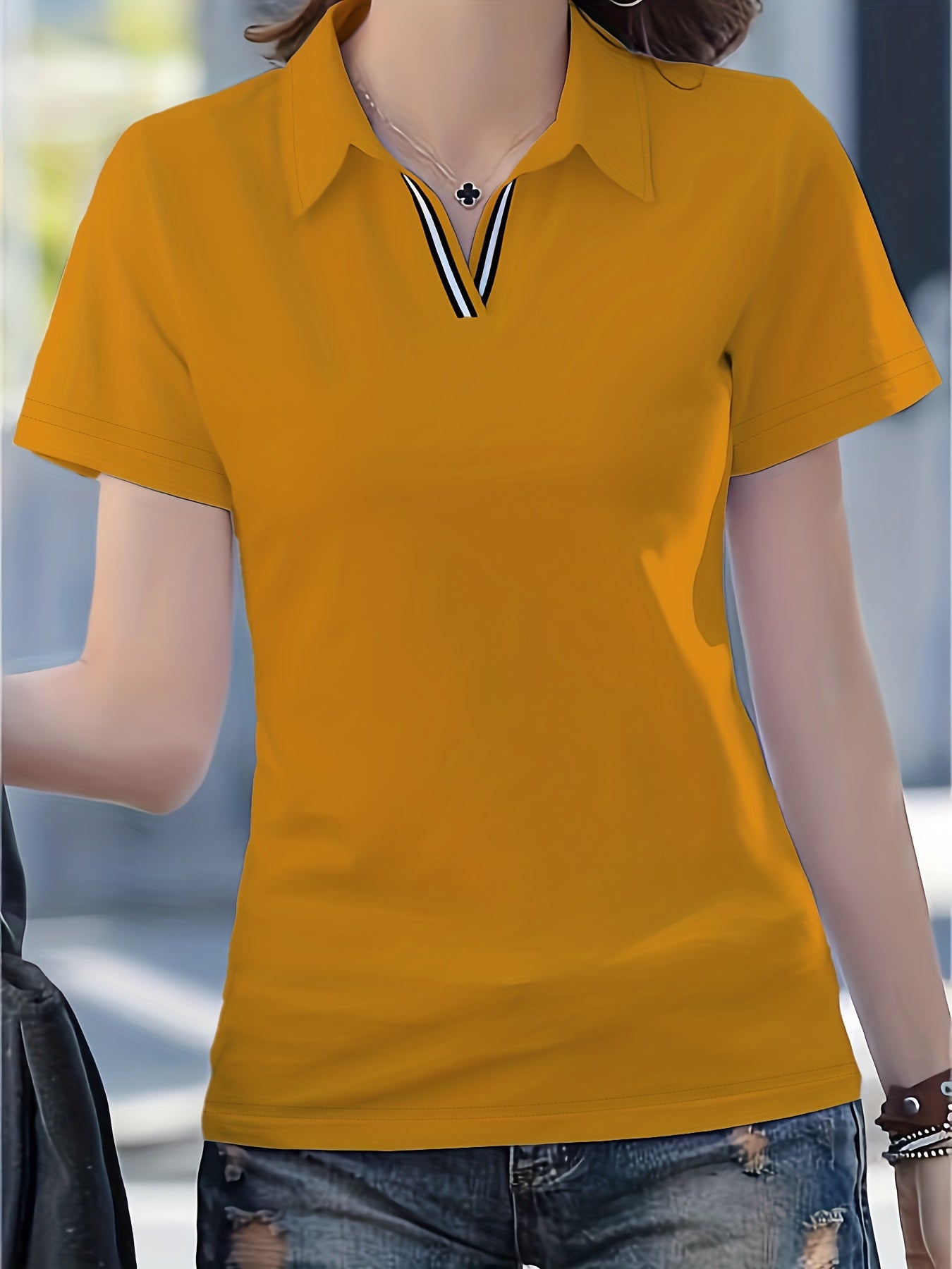 Women's Striped T-Shirt - V-Neck Short Sleeve – Gray option – view 9