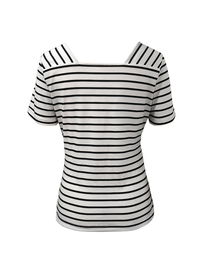 Women's Striped T-Shirt - V-Neck Sleeveless Stripe Detail detail view