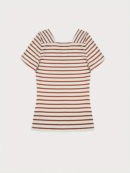 Women's Striped T-Shirt - V-Neck Sleeveless Stripe Detail detail view