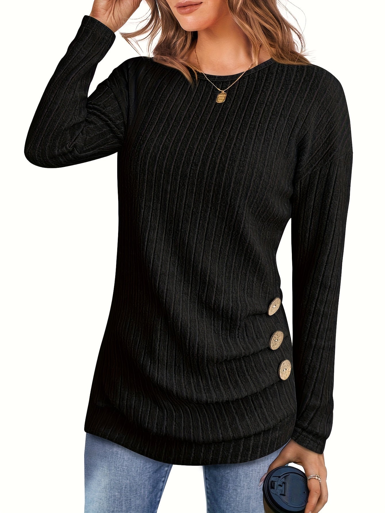 Women's Sweater - V-Neck Button-Front detail view
