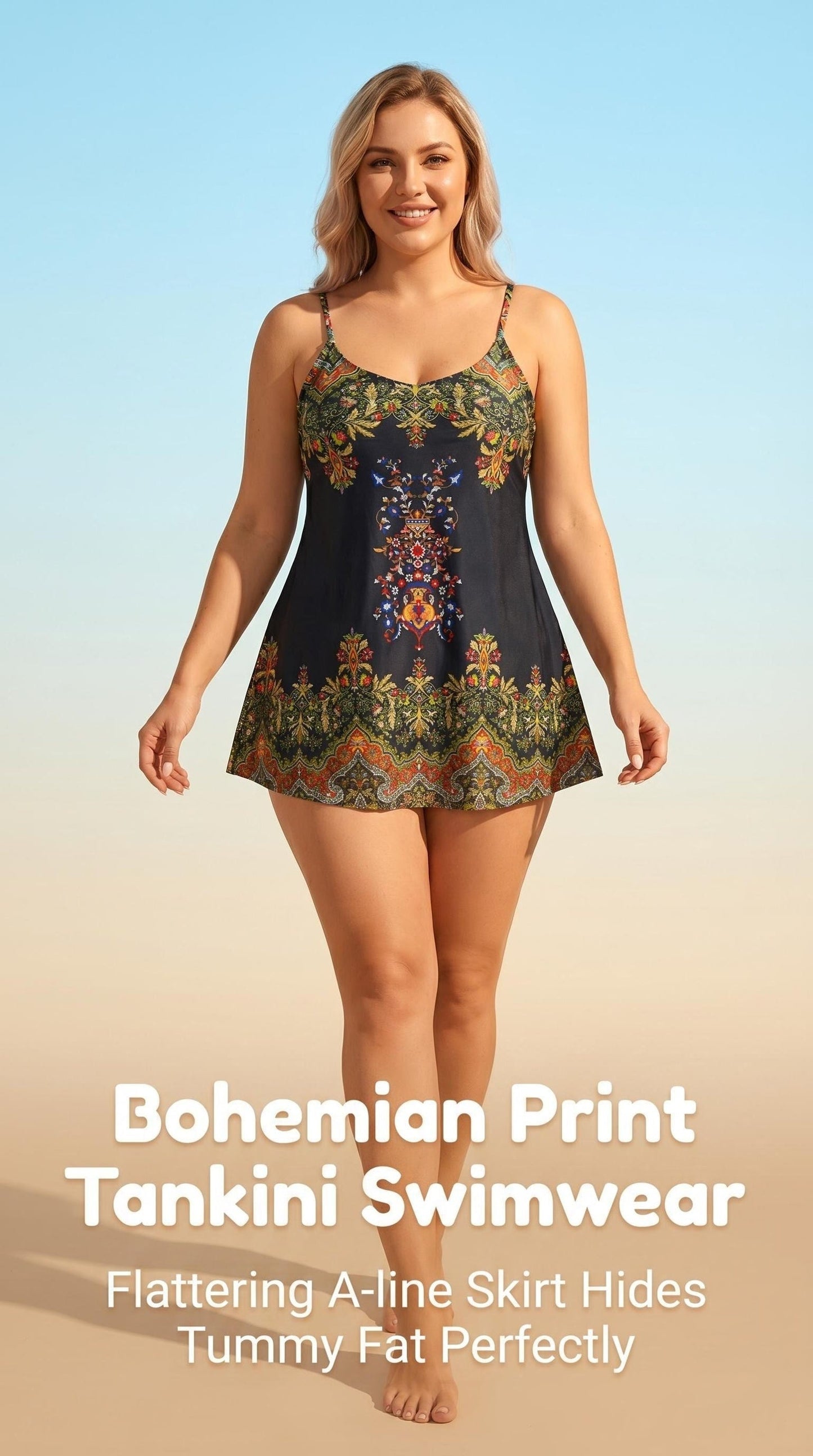 Women's Swim Dress - Tropical Print V-Neck Tummy Control detail view