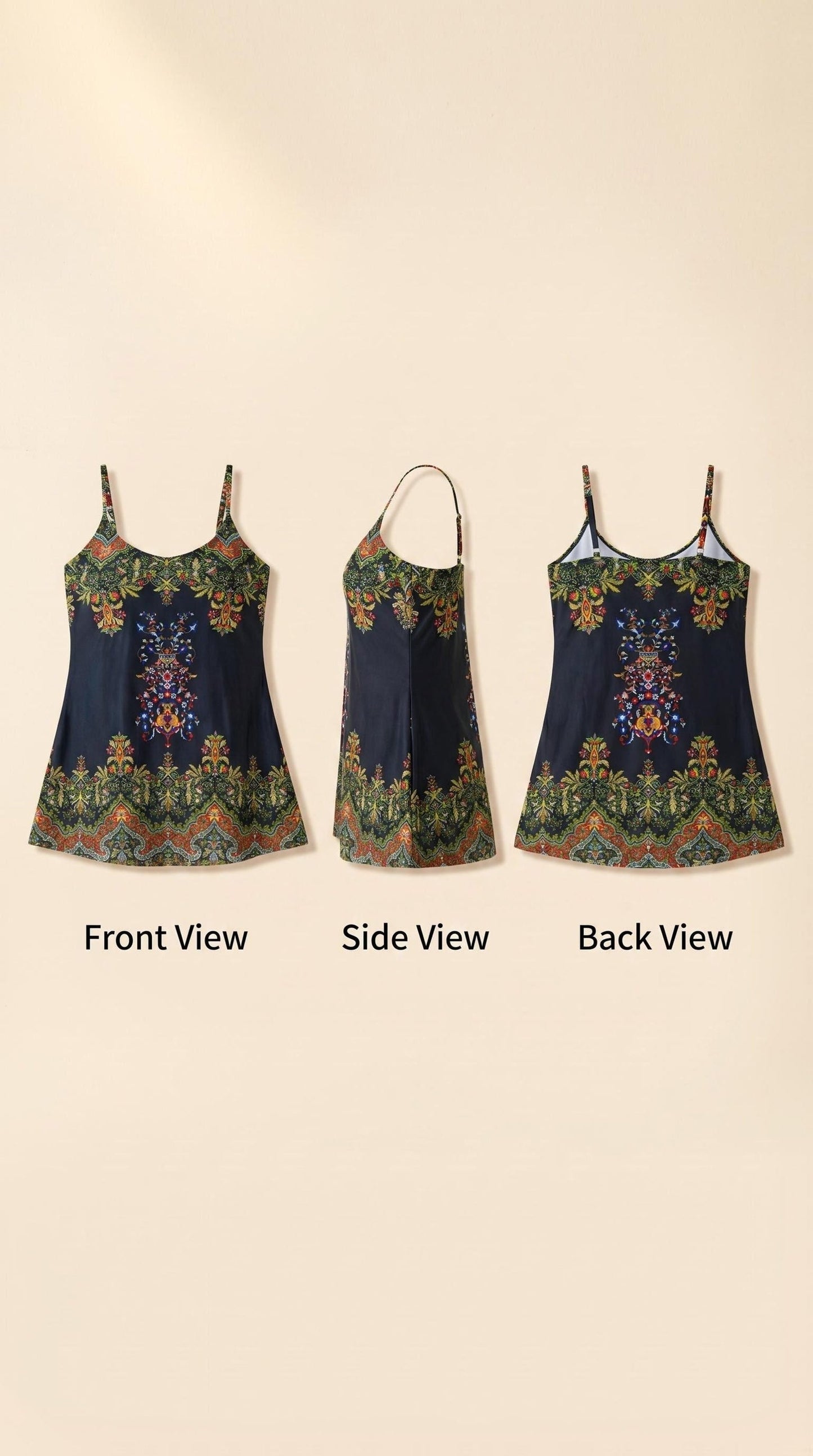 Women's Swim Dress - Tropical Print V-Neck Tummy Control detail view
