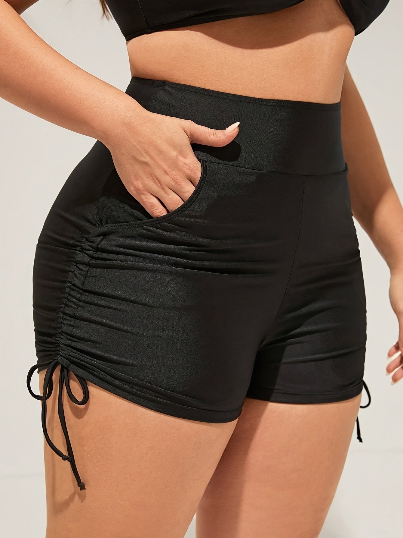 Women's Swim Shorts - High-Waist – Black Colorway 70181 detail view