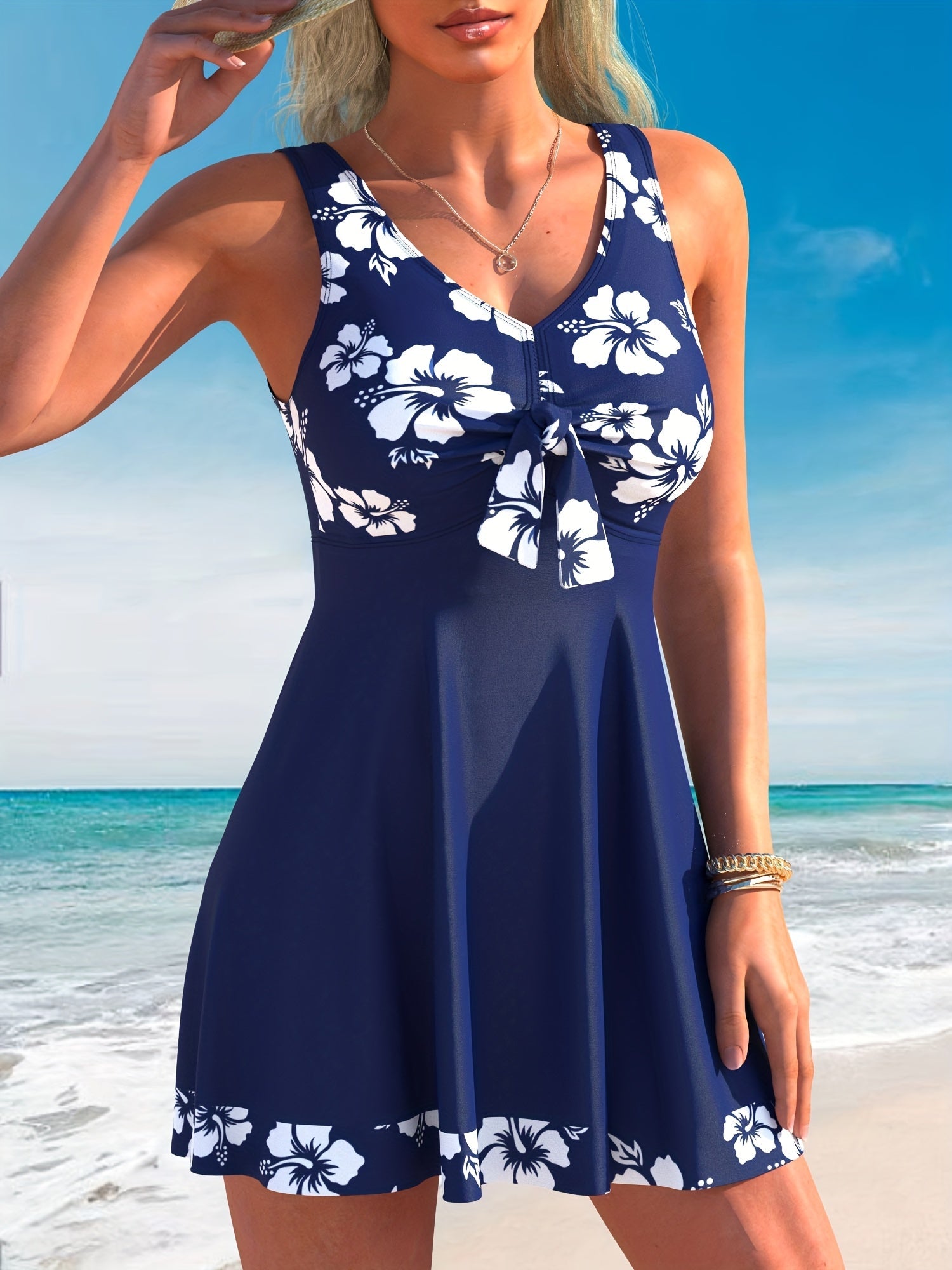 Women's Swim Shorts - Printed – Navy Color detail view