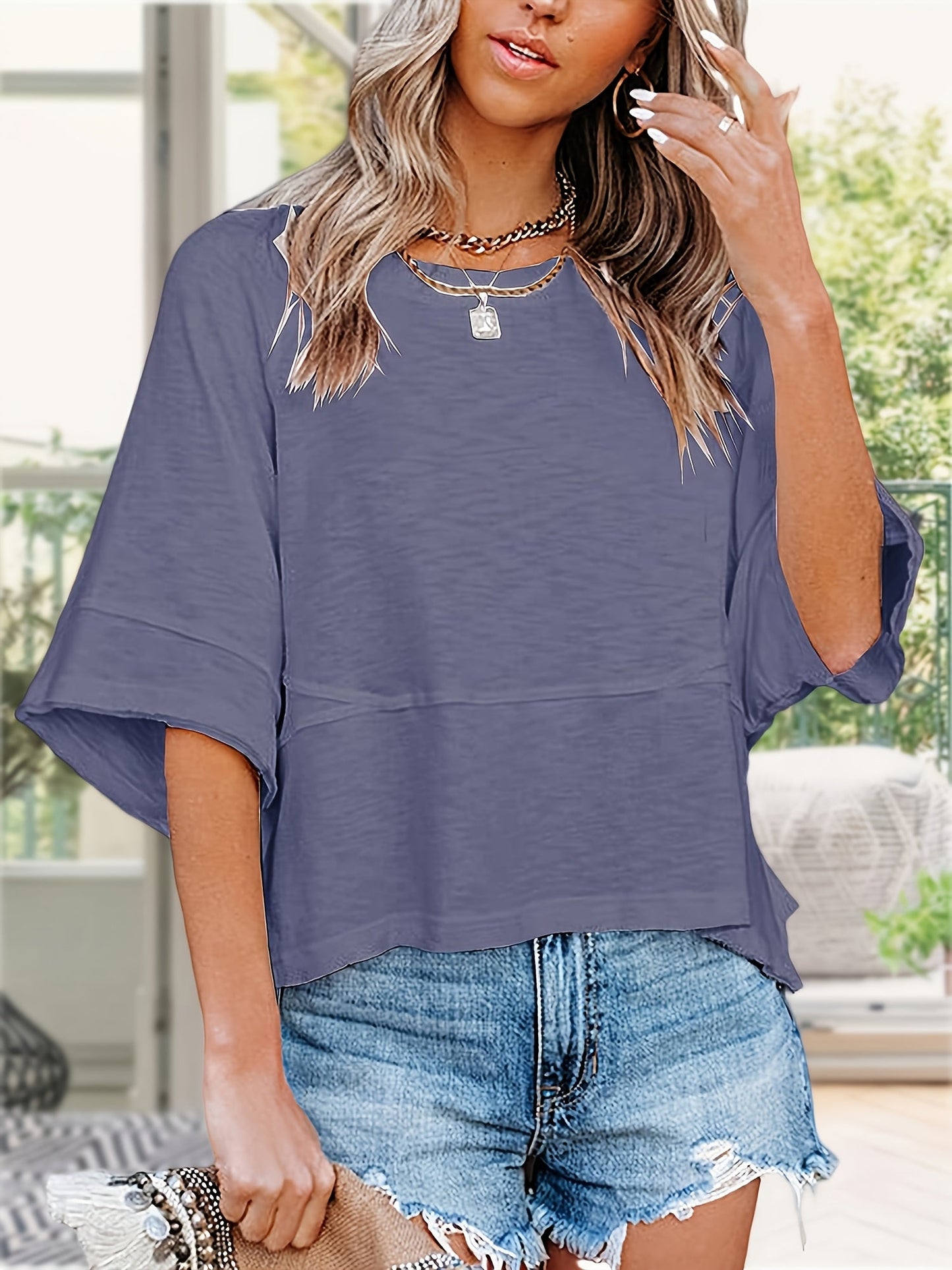 Women's T-Shirt - Solid Color – Blue / White – Blue option – view 8