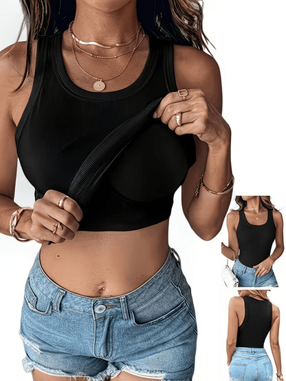 Women's Tank Top – 3 Pcs Women's Sleeveless Vest with Chest Pad Solid Color Elegant – view 4