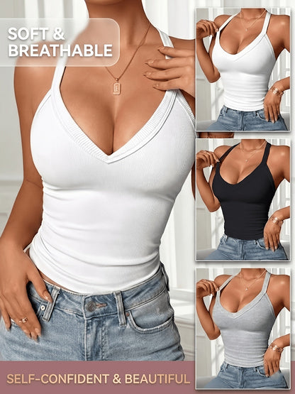 Women's Tank Top – 3pcs Women'S Ribbed V neck Vest Comfortable Breathable Sexy Slim Fit – view 8