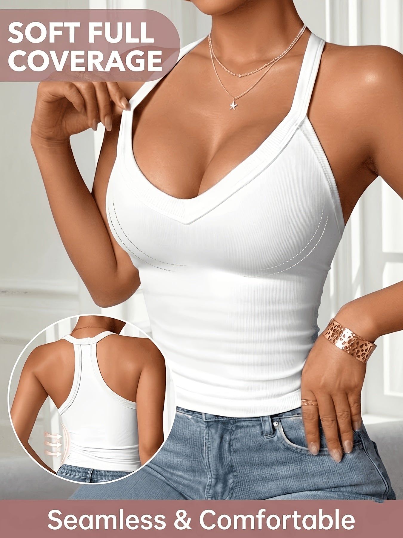 Women's Tank Top – 3pcs Women'S Ribbed V neck Vest Comfortable Breathable Sexy Slim Fit – view 10
