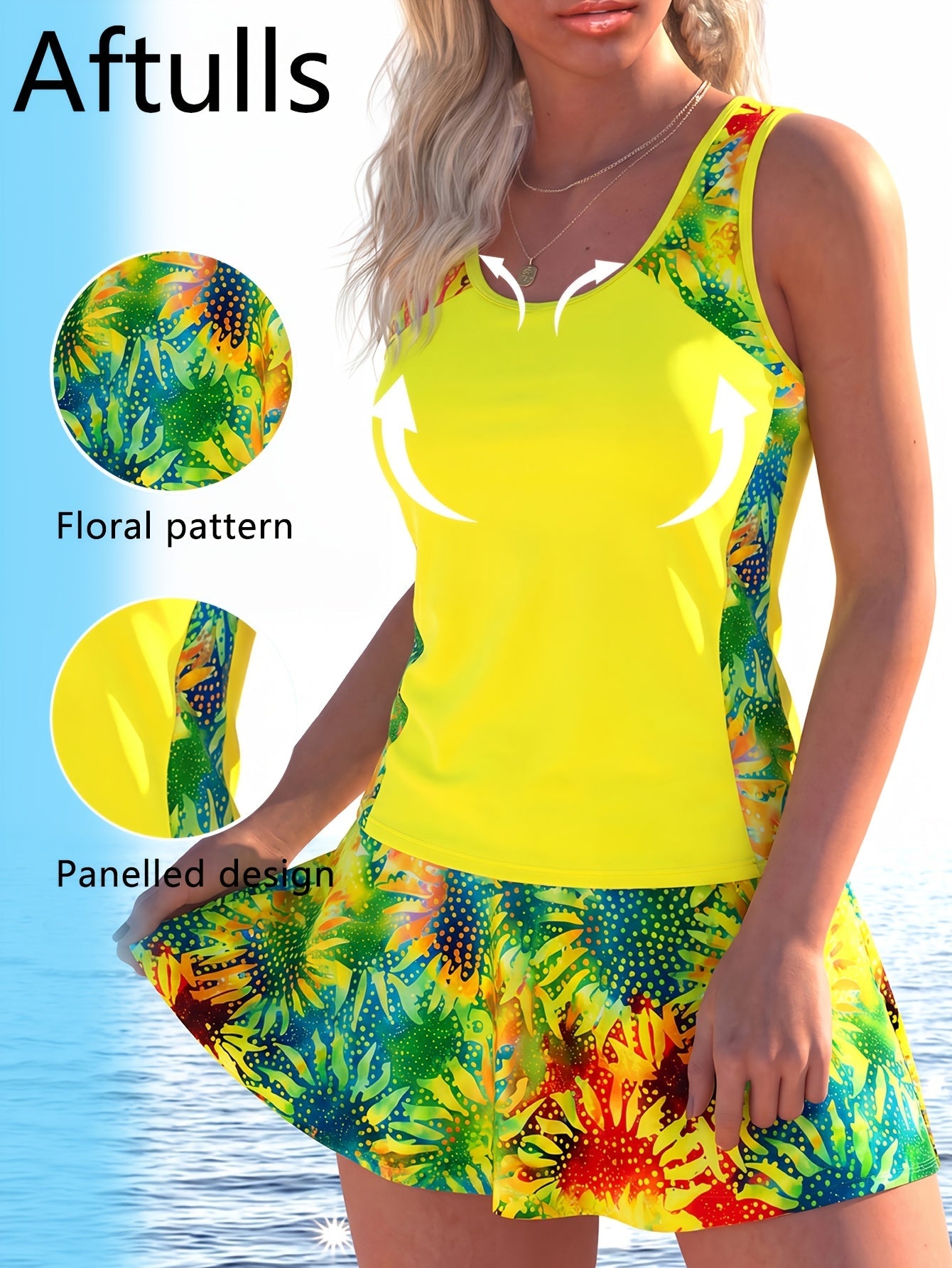 Women's Tankini - Floral Print – Bright Yellow – Yellow option – main product image