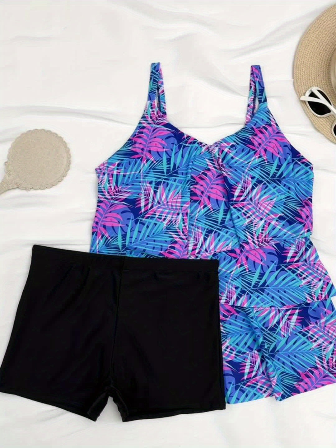 Women's Tankini - Floral Print – Multicolor Graphic Design 45349 detail view