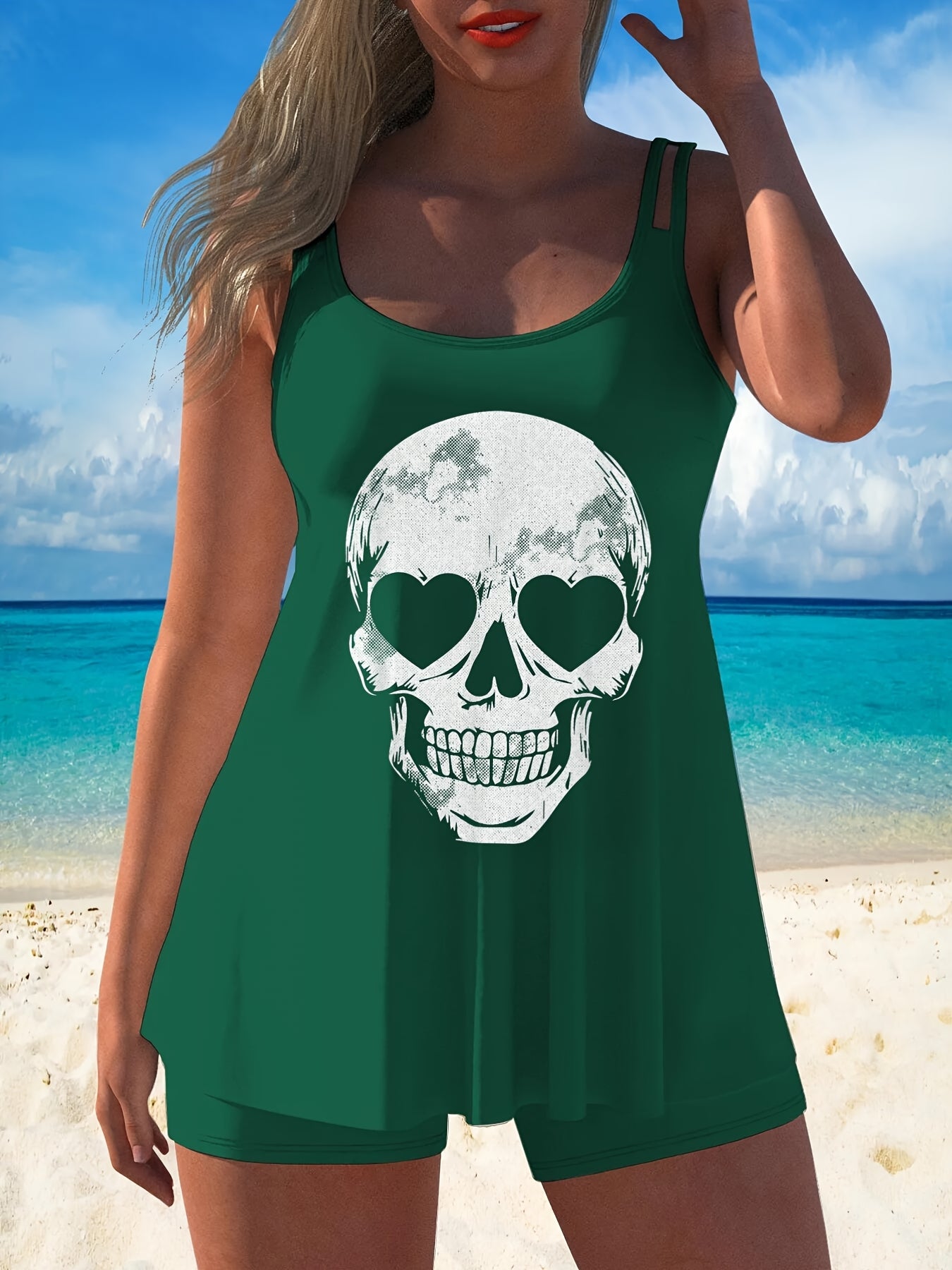 Women's Tankini - Skull Print Classic Neckline – view 12