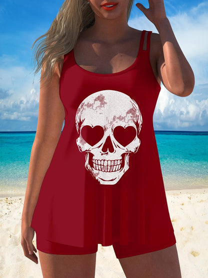 Women's Tankini - Skull Print Classic Neckline – Black option – view 5