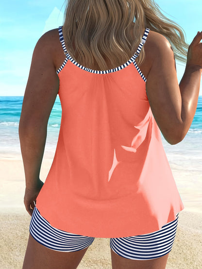 Women's Tankini - Striped Classic Neckline detail view