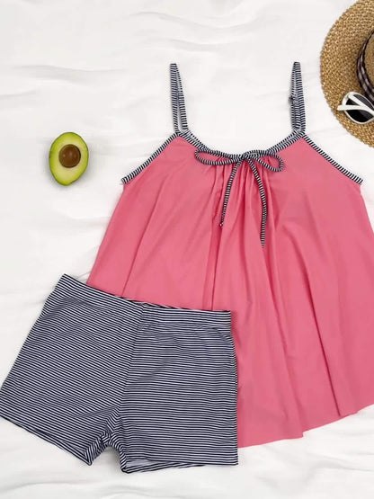 Women's Tankini - Striped Classic Neckline detail view