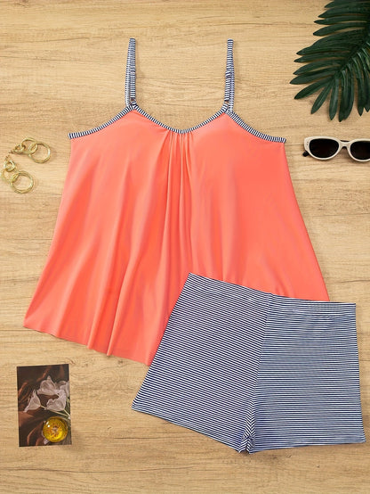 Women's Tankini - Striped Classic Neckline detail view