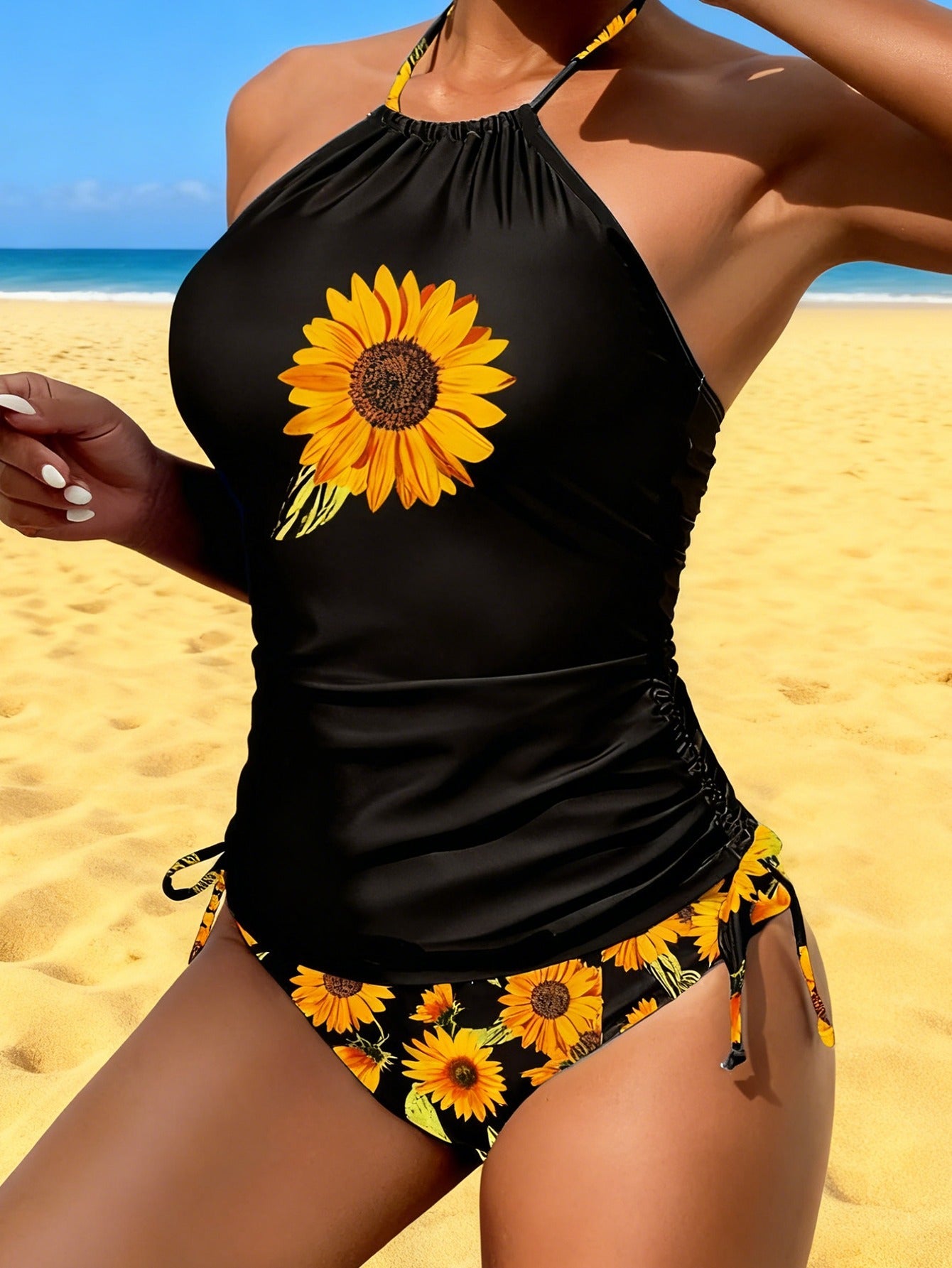 Women's Tankini - Sunflower Print Halter Neck – view 4