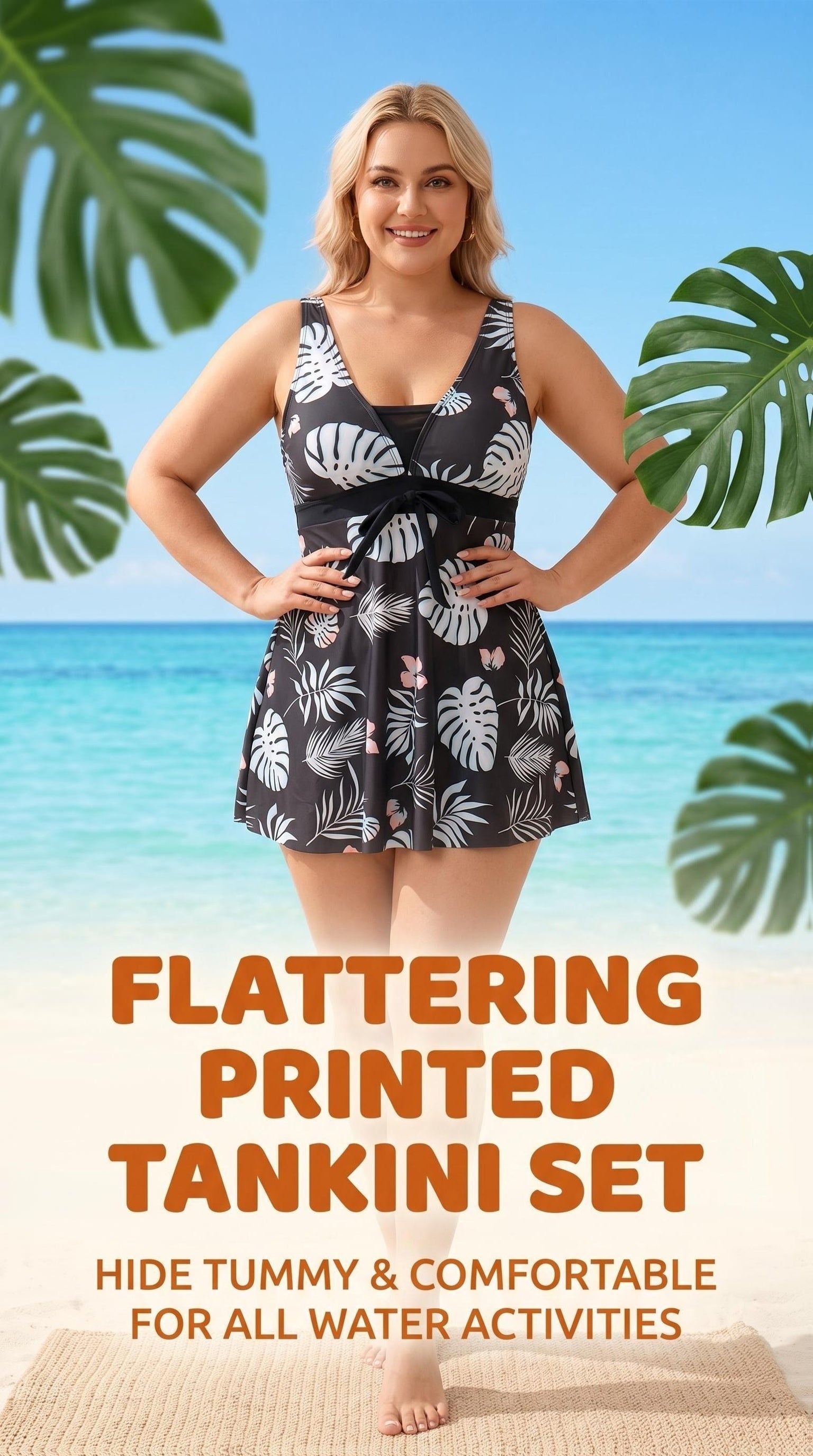 Women's Tankini - Tropical Print V-Neck Tummy Control detail view
