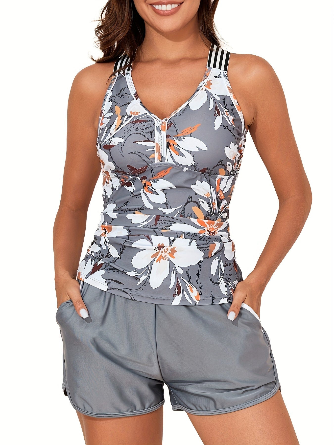Women's Tankini - Vacation Style Classic Neckline Tummy Control – view 2