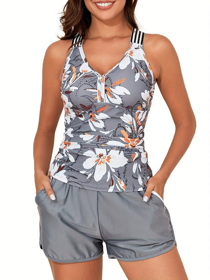 Women's Tankini - Vacation Style Classic Neckline Tummy Control – view 2