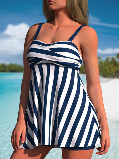 Women's Tankini – Women's Navy Color Polyester Printed Striped Shorts – view 3