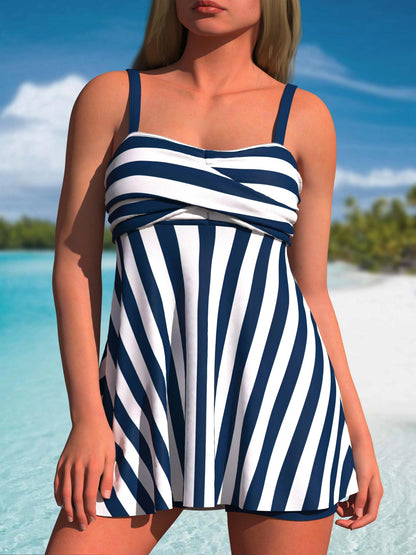 Women's Tankini – Women's Navy Color Polyester Printed Striped Shorts – view 4