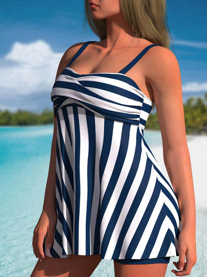 Women's Tankini – Women's Navy Color Polyester Printed Striped Shorts – view 8