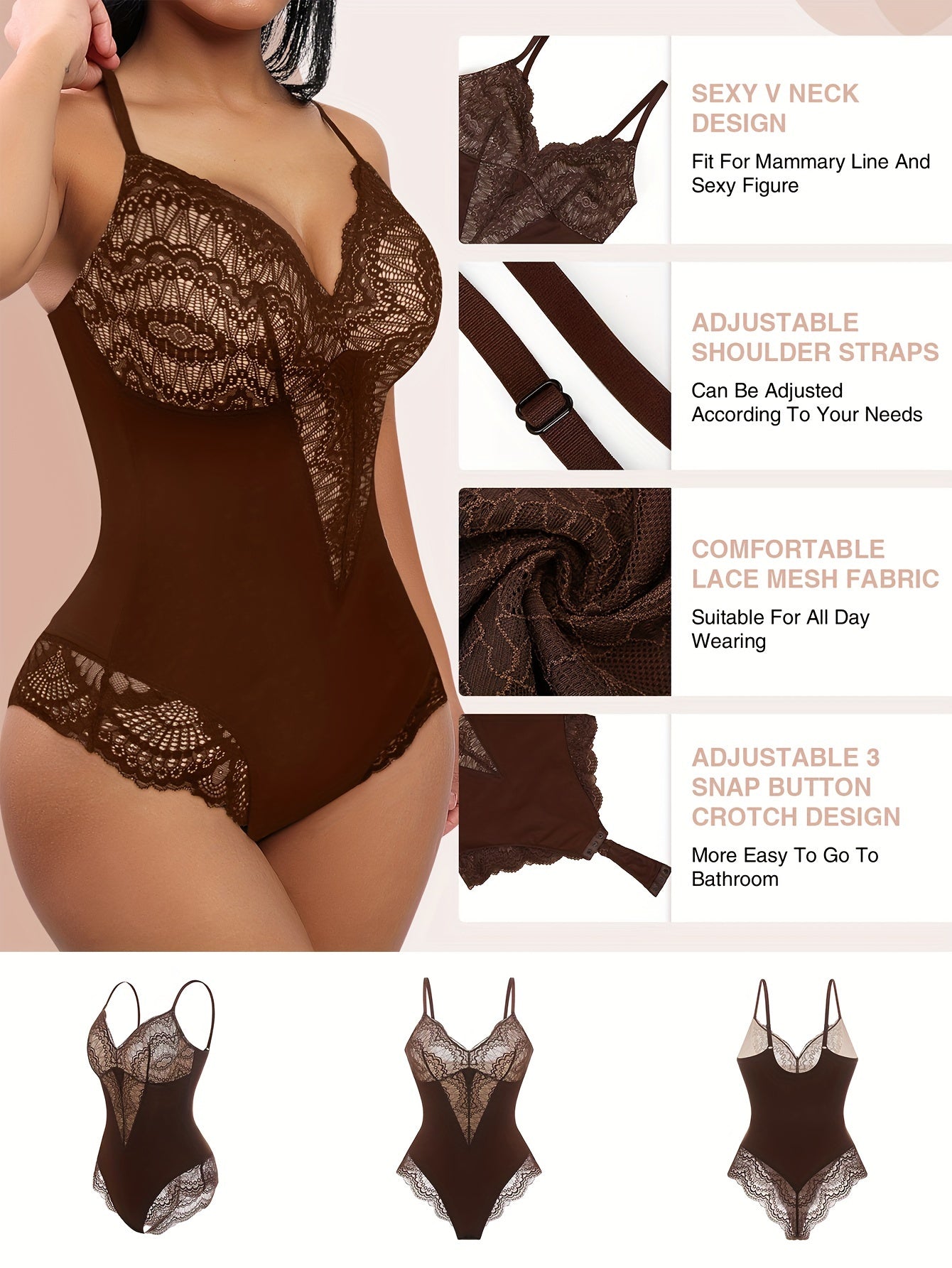 Women's Targeted Control Shapewear Bodysuit - Lace Body Smoothing, Black detail view