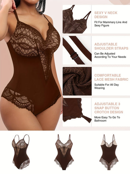 Women's Targeted Control Shapewear Bodysuit - Lace Body Smoothing, Black detail view