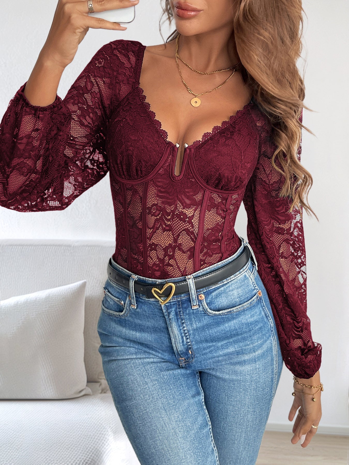 Women's Targeted Control Shapewear Bodysuit - Lace Body Smoothing, Black Edition 53 detail view