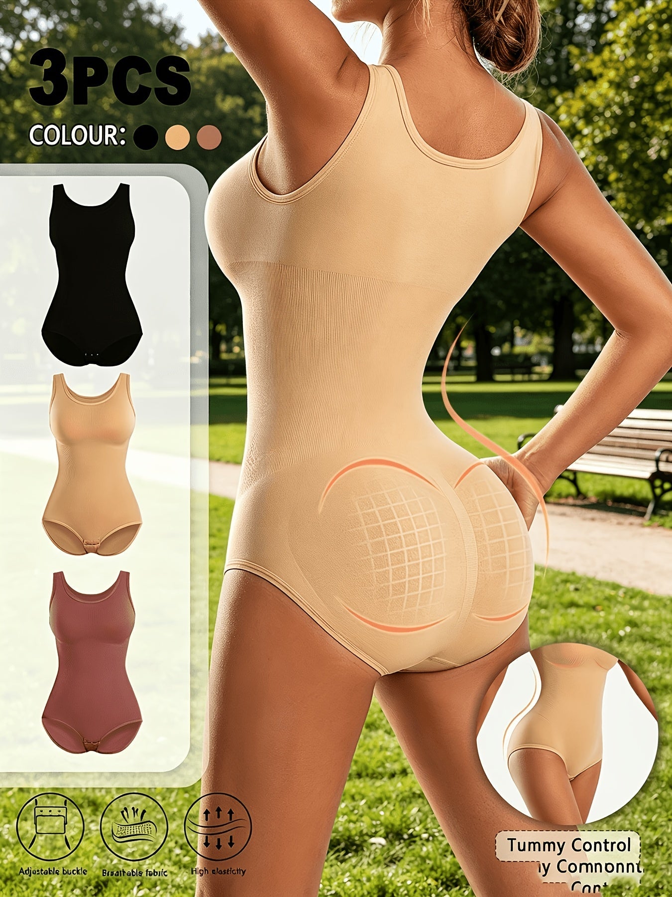 Women's Targeted Control Shapewear Bodysuit - Solid Color Body Smoothing detail view