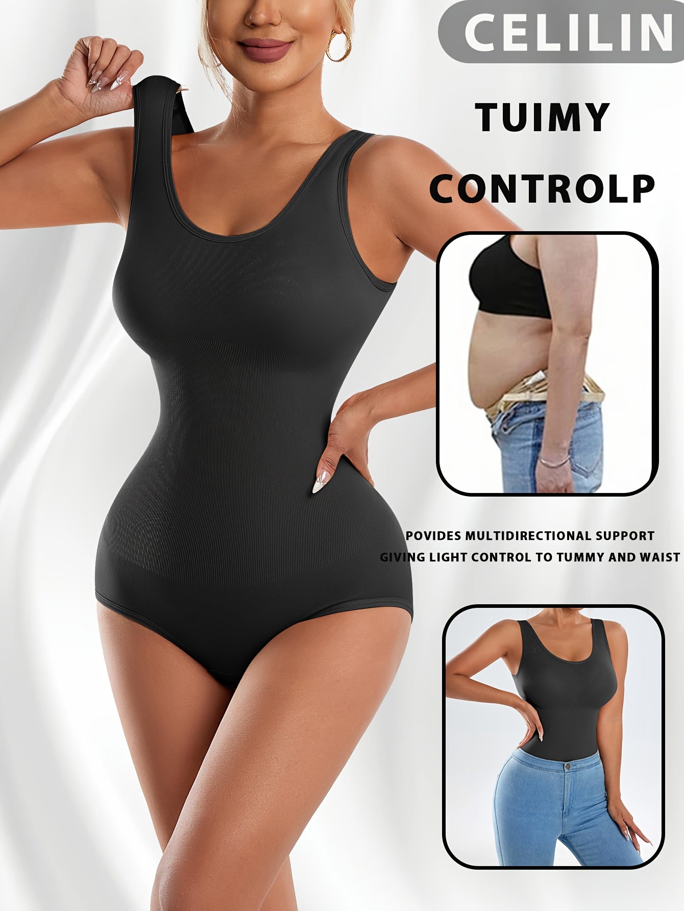 Women's Targeted Control Shapewear Bodysuit - Solid Color Body Smoothing detail view