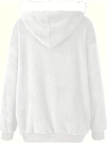 Women's Teddy Fleece Jacket - Color Block Zip-Up Hood detail view