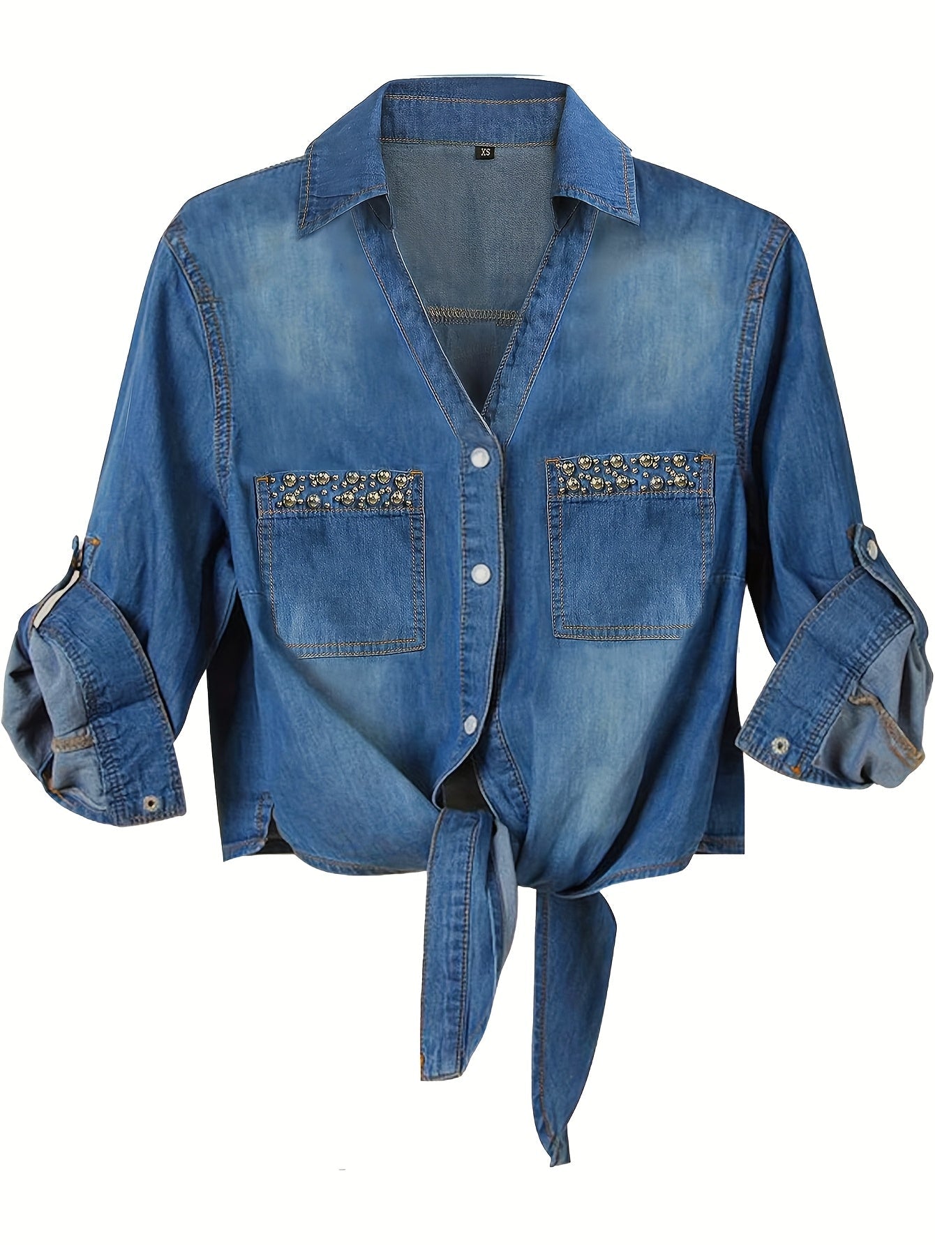 Women's Textured Blouse - Classic Neck Three-Quarter Sleeve detail view