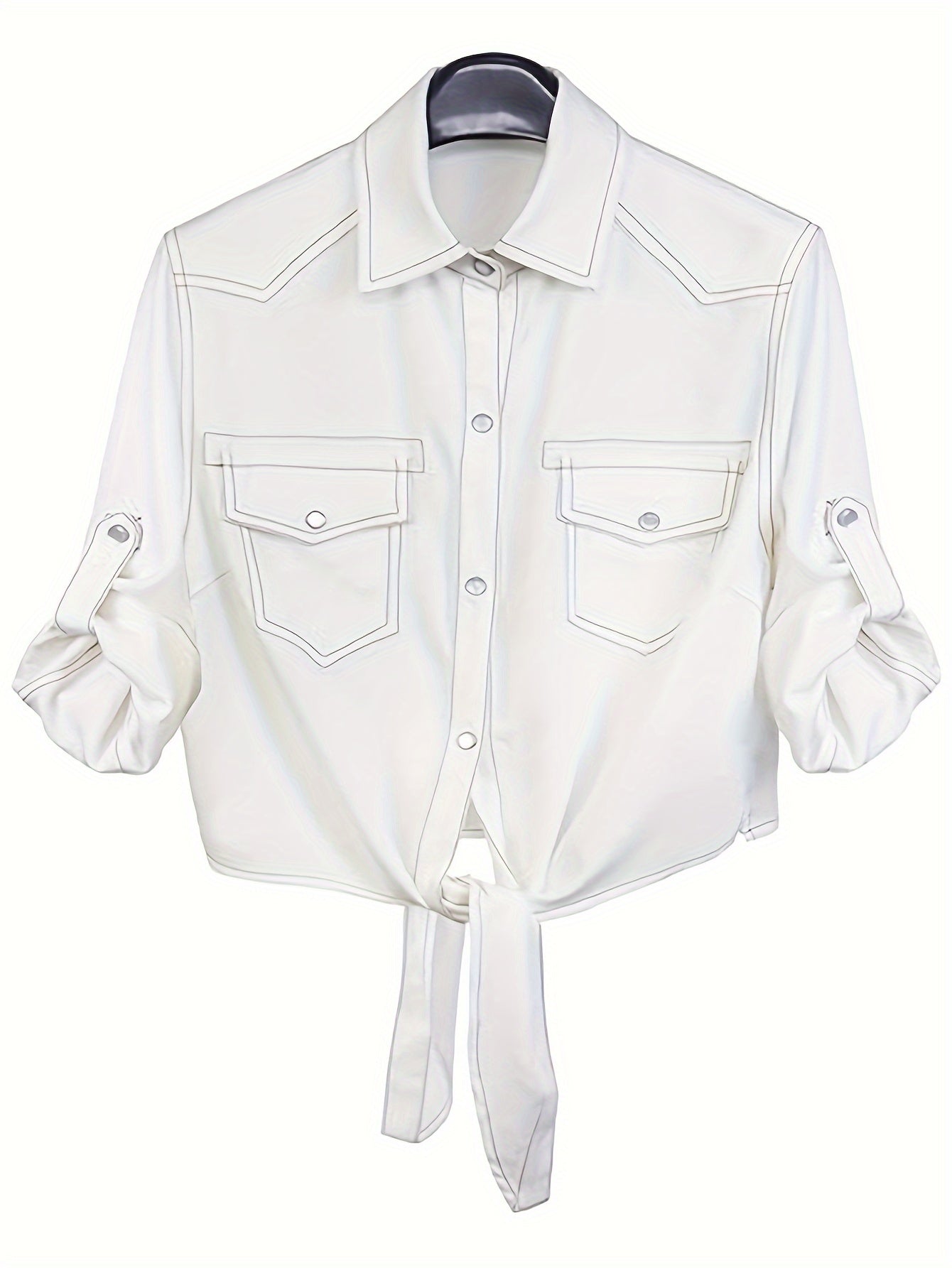 Women's Textured Blouse - Classic Neck Three-Quarter Sleeve – White option – main product image