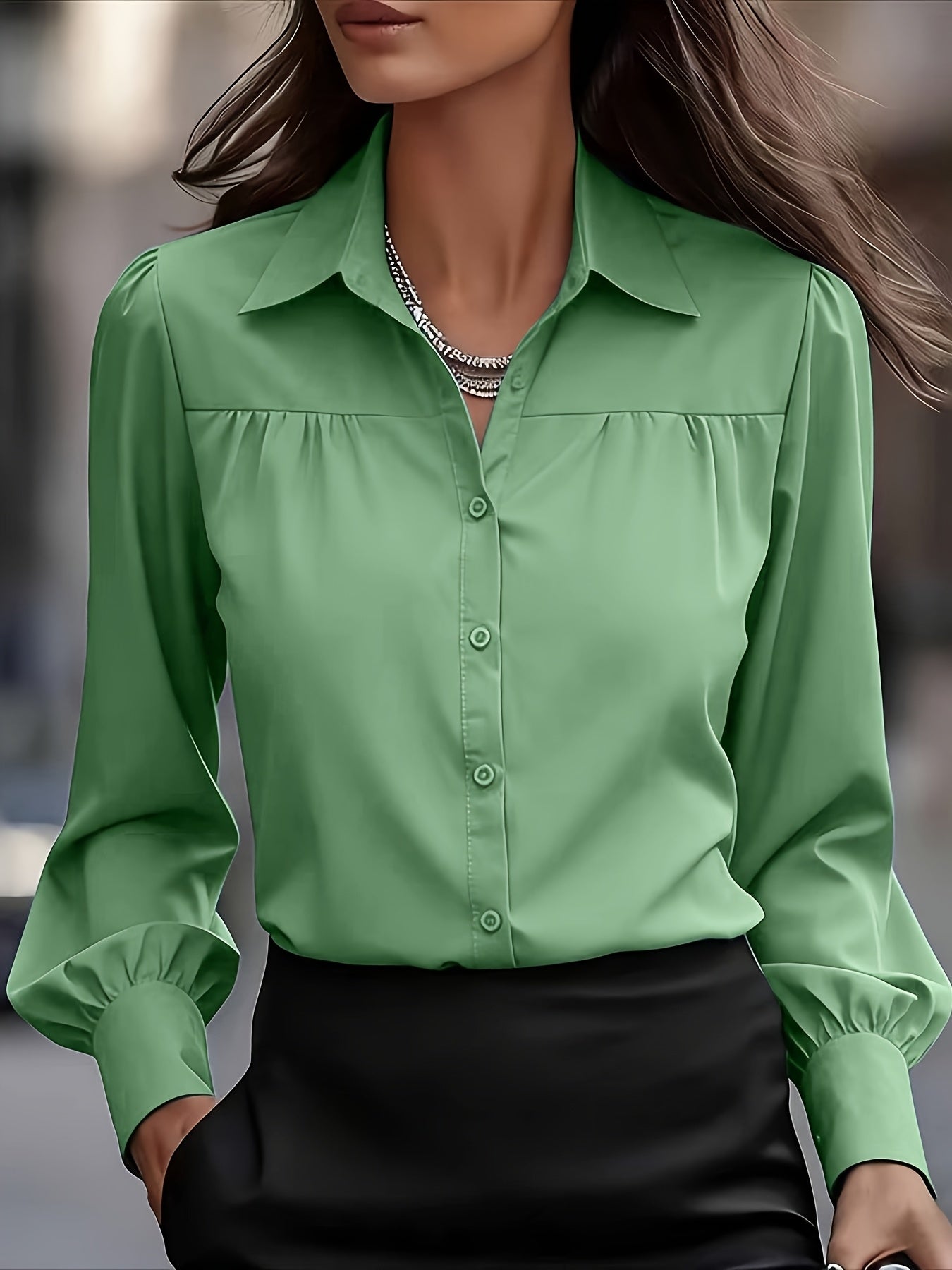 Women's Textured Blouse - Collared Long Sleeve detail view