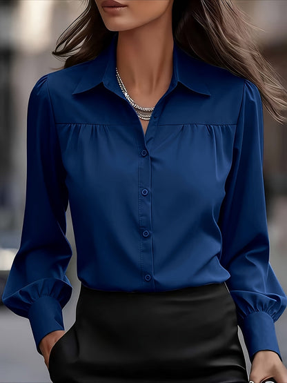 Women's Textured Blouse - Collared Long Sleeve detail view